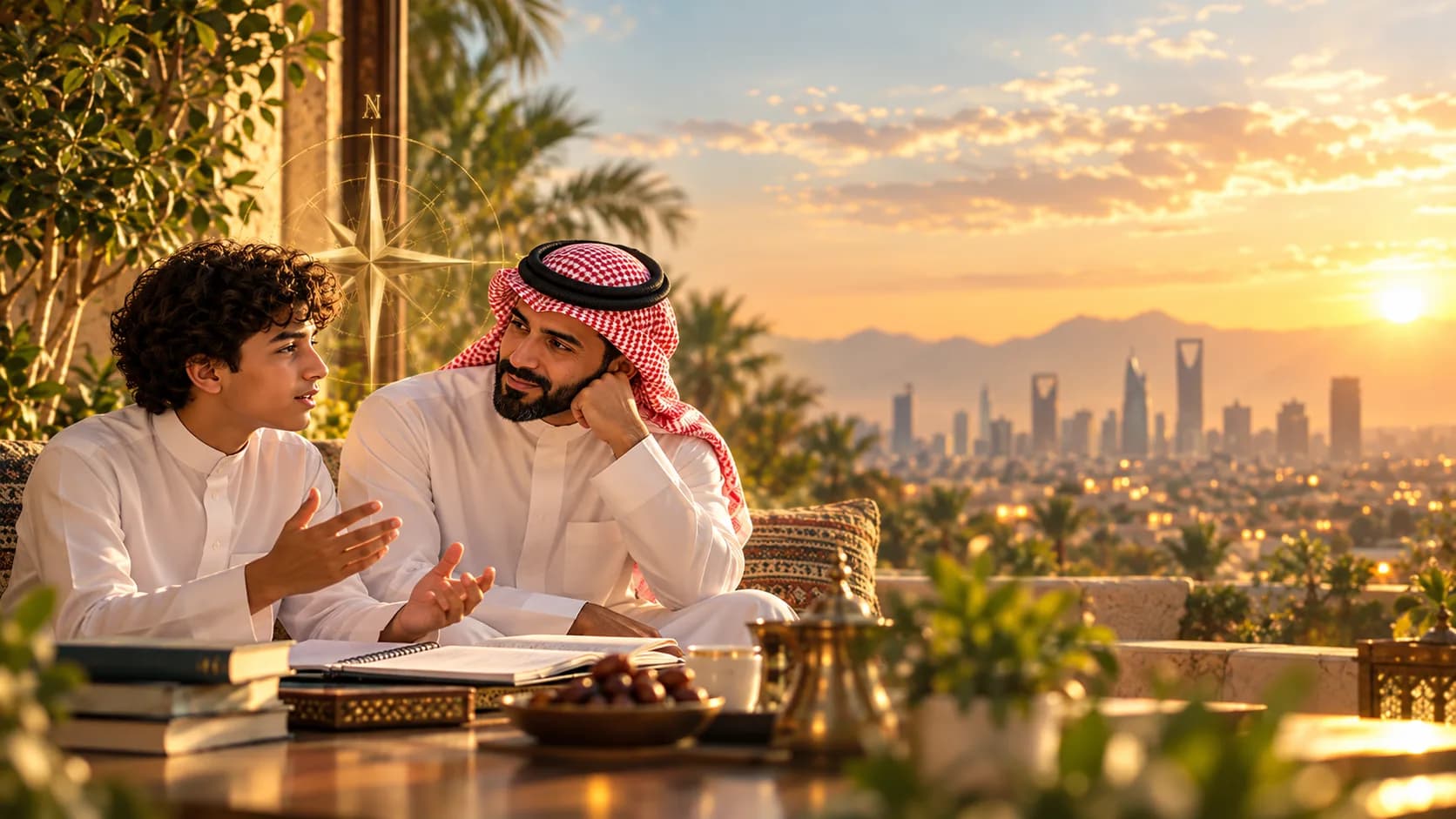 ابن يتحدث عن أفكاره بينما يستمع إليه والده باهتمام